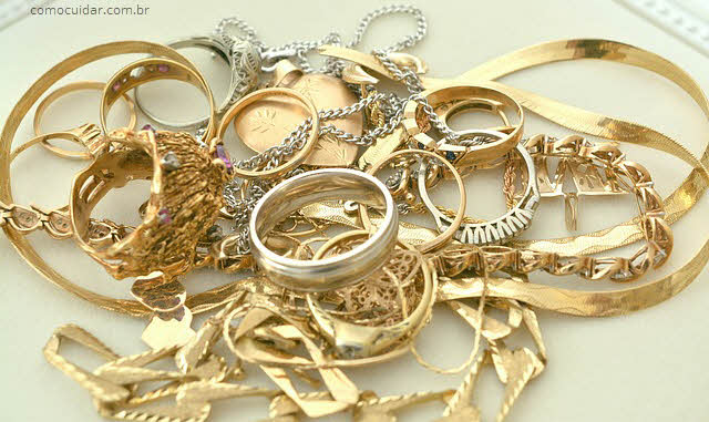 Jóias de ouro anel aliança colar pulseiras